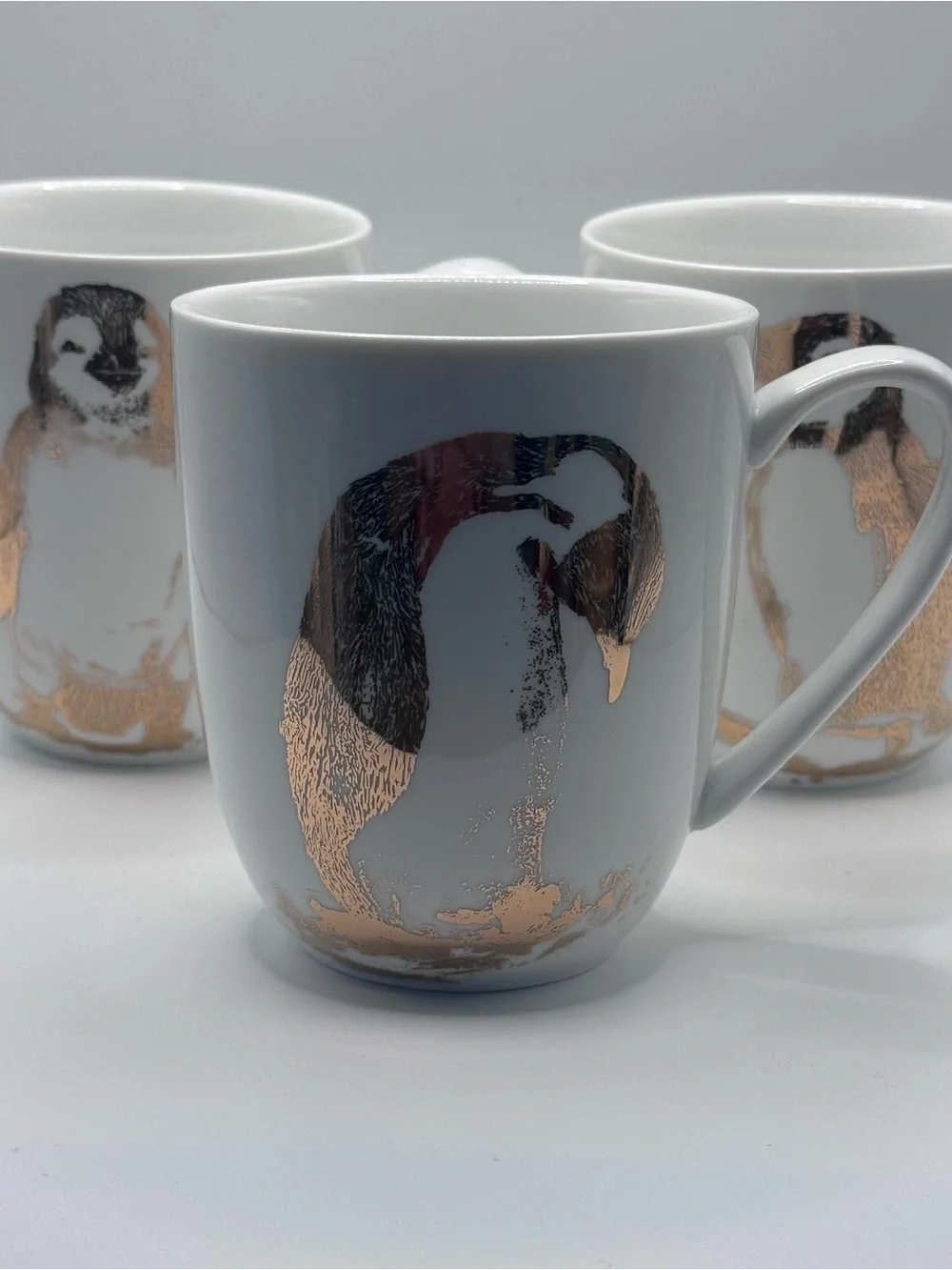 PIER 1 Gold Foiled Emperor Penguin Porcelain Mugs/Cups, Set of 3